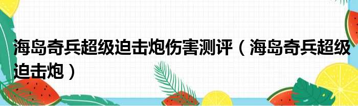 海岛奇兵超级迫击炮伤害测评（海岛奇兵超级迫击炮）