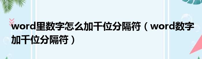 word里数字怎么加千位分隔符（word数字加千位分隔符）