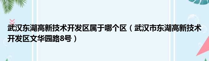 武汉东湖高新技术开发区属于哪个区（武汉市东湖高新技术开发区文华园路8号）