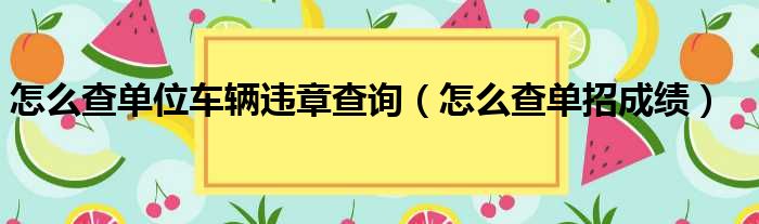 怎么查单位车辆违章查询（怎么查单招成绩）