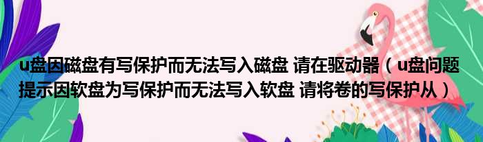 u盘因磁盘有写保护而无法写入磁盘 请在驱动器（u盘问题 提示因软盘为写保护而无法写入软盘 请将卷的写保护从）