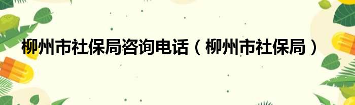 柳州市社保局咨询电话（柳州市社保局）