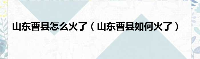 山东曹县怎么火了（山东曹县如何火了）