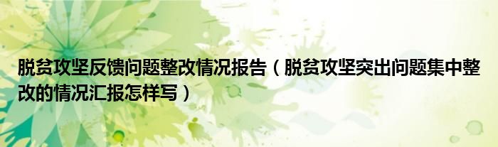 脱贫攻坚反馈问题整改情况报告（脱贫攻坚突出问题集中整改的情况汇报怎样写）