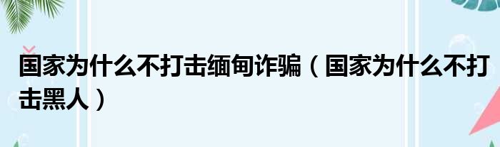 国家为什么不打击缅甸诈骗（国家为什么不打击黑人）