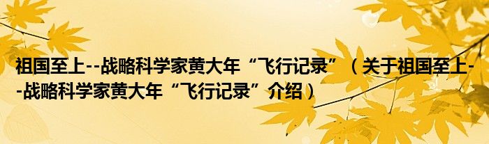  祖国至上--战略科学家黄大年“飞行记录”（关于祖国至上--战略科学家黄大年“飞行记录”介绍）