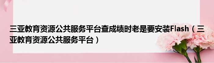 三亚教育资源公共服务平台查成绩时老是要安装Flash（三亚教育资源公共服务平台）