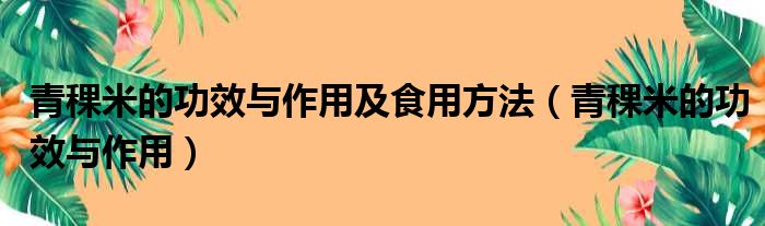 青稞米的功效与作用及食用方法（青稞米的功效与作用）