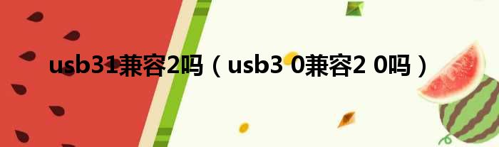 usb31兼容2吗（usb3 0兼容2 0吗）