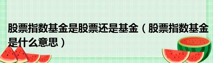 股票指数基金是股票还是基金（股票指数基金是什么意思）