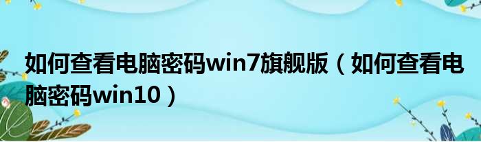 如何查看电脑密码win7旗舰版（如何查看电脑密码win10）