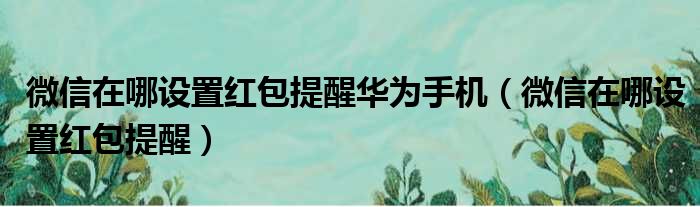 微信在哪设置红包提醒华为手机（微信在哪设置红包提醒）