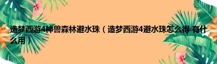 造梦西游4神兽森林避水珠（造梦西游4避水珠怎么得 有什么用）