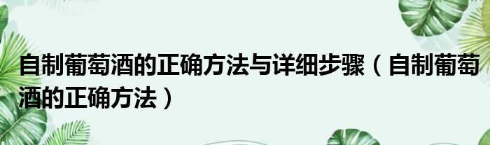 自制葡萄酒的正确方法与详细步骤（自制葡萄酒的正确方法）