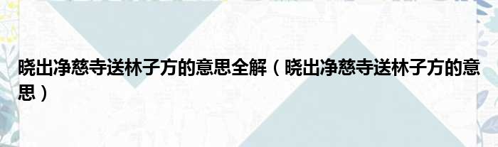 晓出净慈寺送林子方的意思全解（晓出净慈寺送林子方的意思）