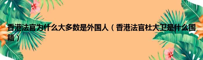 香港法官为什么大多数是外国人（香港法官杜大卫是什么国籍）