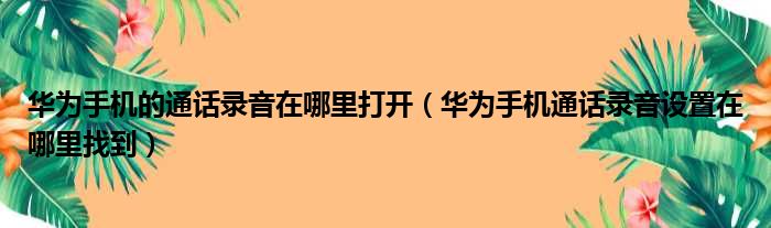 华为手机的通话录音在哪里打开（华为手机通话录音设置在哪里找到）