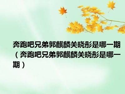 奔跑吧兄弟郭麒麟关晓彤是哪一期（奔跑吧兄弟郭麒麟关晓彤是哪一期）