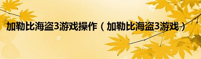  加勒比海盗3游戏操作（加勒比海盗3游戏）