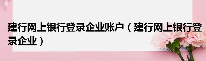 建行网上银行登录企业账户（建行网上银行登录企业）