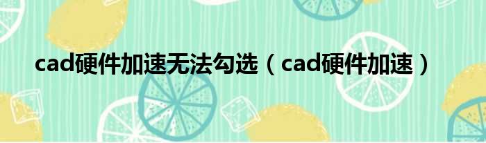 cad硬件加速无法勾选（cad硬件加速）