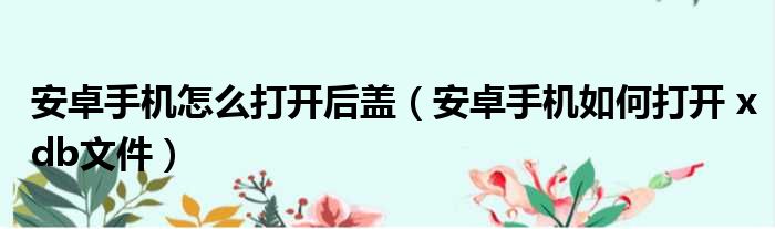 安卓手机怎么打开后盖（安卓手机如何打开 xdb文件）