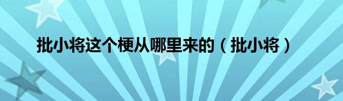 批小将这个梗从哪里来的（批小将）