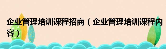 企业管理培训课程招商（企业管理培训课程内容）