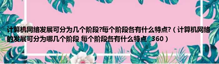 计算机网络发展可分为几个阶段 每个阶段各有什么特点 （计算机网络的发展可分为哪几个阶段 每个阶段各有什么特点  360）