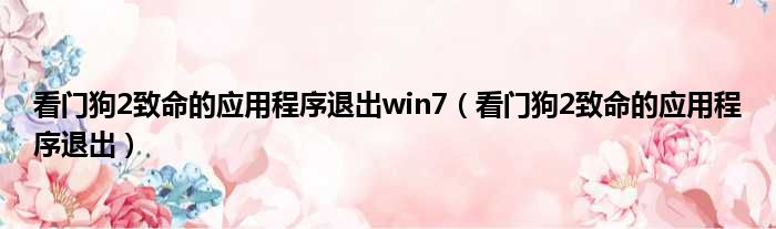 看门狗2致命的应用程序退出win7（看门狗2致命的应用程序退出）