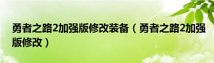  勇者之路2加强版修改装备（勇者之路2加强版修改）