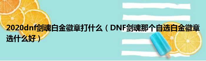 2020dnf剑魂白金徽章打什么（DNF剑魂那个自选白金徽章选什么好）