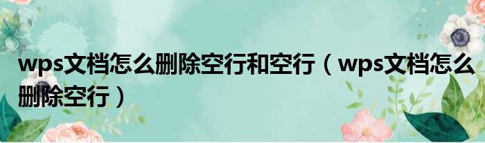 wps文档怎么删除空行和空行（wps文档怎么删除空行）