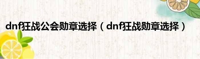 dnf狂战公会勋章选择（dnf狂战勋章选择）