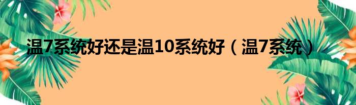 温7系统好还是温10系统好（温7系统）