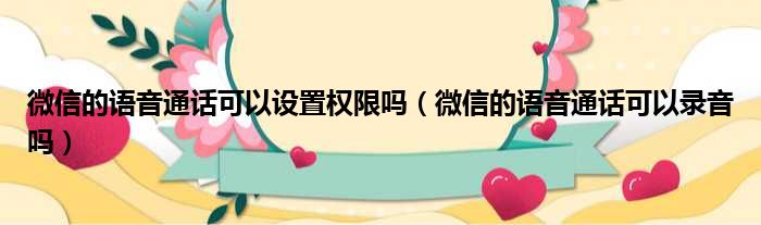 微信的语音通话可以设置权限吗（微信的语音通话可以录音吗）