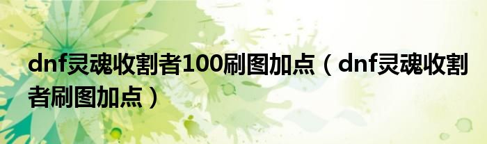  dnf灵魂收割者100刷图加点（dnf灵魂收割者刷图加点）