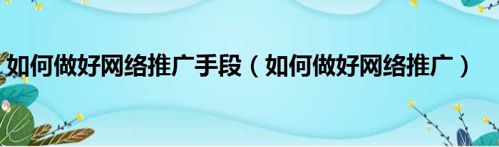 如何做好网络推广手段（如何做好网络推广）