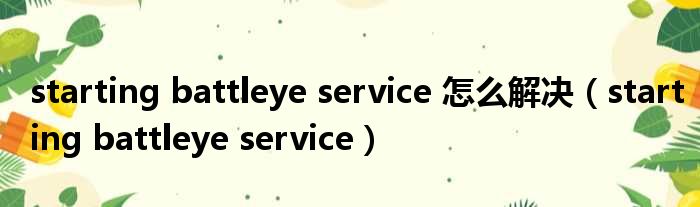 starting battleye service 怎么解决（starting battleye service）