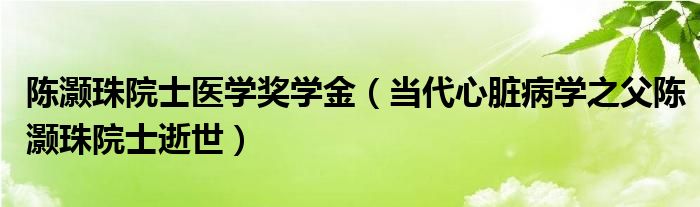  陈灏珠院士医学奖学金（当代心脏病学之父陈灏珠院士逝世）