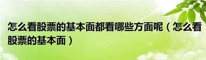 怎么看股票的基本面都看哪些方面呢（怎么看股票的基本面）