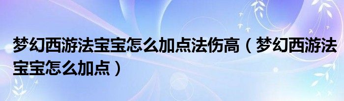  梦幻西游法宝宝怎么加点法伤高（梦幻西游法宝宝怎么加点）