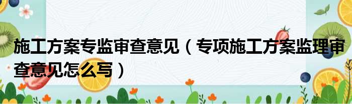 施工方案专监审查意见（专项施工方案监理审查意见怎么写）