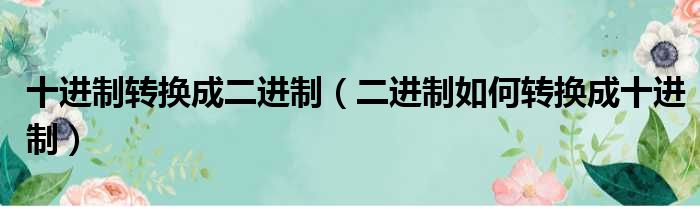 十进制转换成二进制（二进制如何转换成十进制）