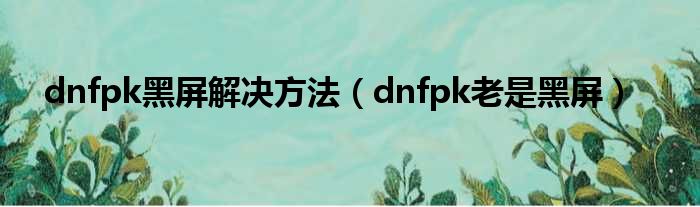 dnfpk黑屏解决方法（dnfpk老是黑屏）