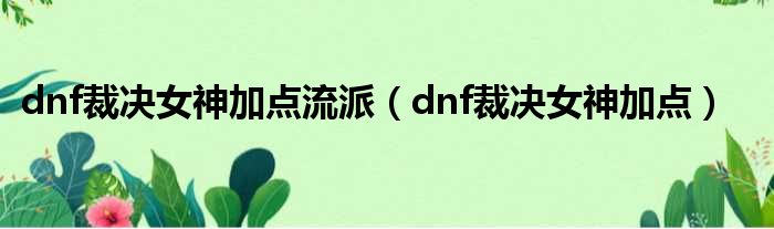 dnf裁决女神加点流派（dnf裁决女神加点）