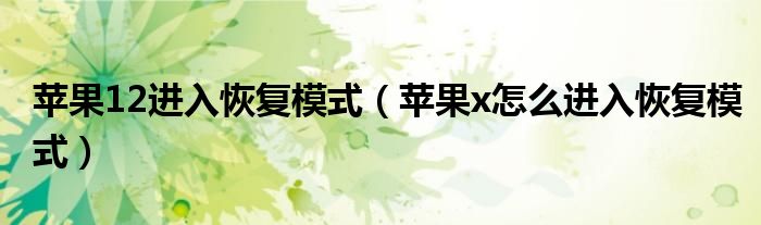 苹果12进入恢复模式（苹果x怎么进入恢复模式）