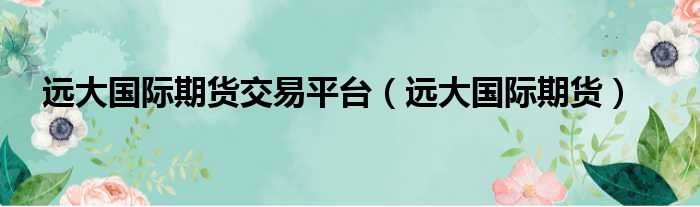 远大国际期货交易平台（远大国际期货）