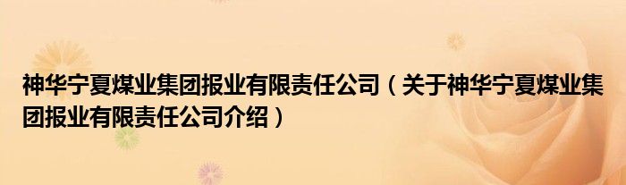  神华宁夏煤业集团报业有限责任公司（关于神华宁夏煤业集团报业有限责任公司介绍）