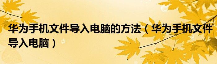 华为手机文件导入电脑的方法（华为手机文件导入电脑）